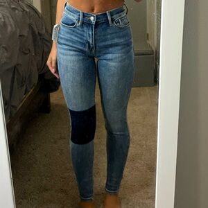 New With Tags PacSun Women’s High Rise Jeggings Size 23 With Navy Blue Patchwork